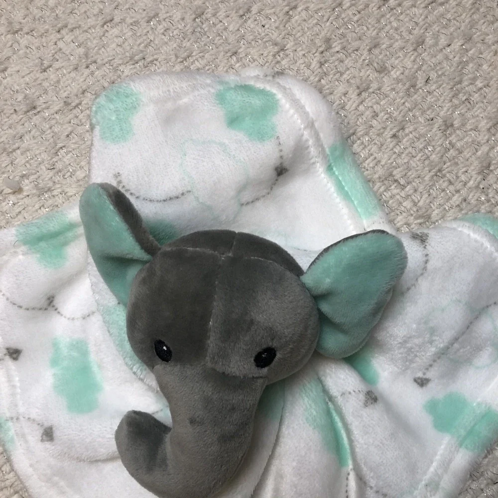 Elle & Jaye Gray Elephant White Green Cloud Blanket Lovey Security Blanket